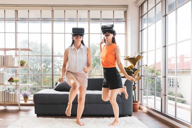 A user wearing AR glasses and virtually trying on different outfits in their living room, with a seamless e-commerce interface overlaid on their view.