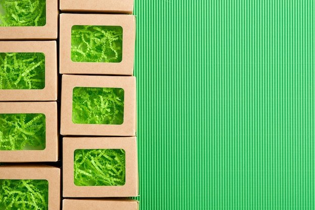 A split image showing a traditional warehouse with excessive packaging on one side, and a modern, eco-friendly fulfillment center with minimal, biodegradable packaging on the other.