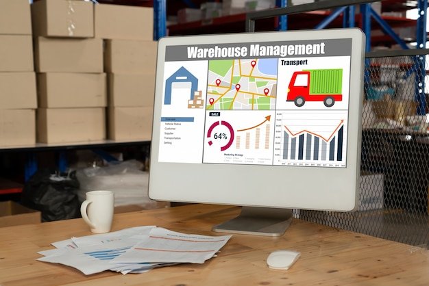 A screenshot of a supply chain management software dashboard, illustrating real-time tracking of goods, inventory levels, and potential disruption alerts.